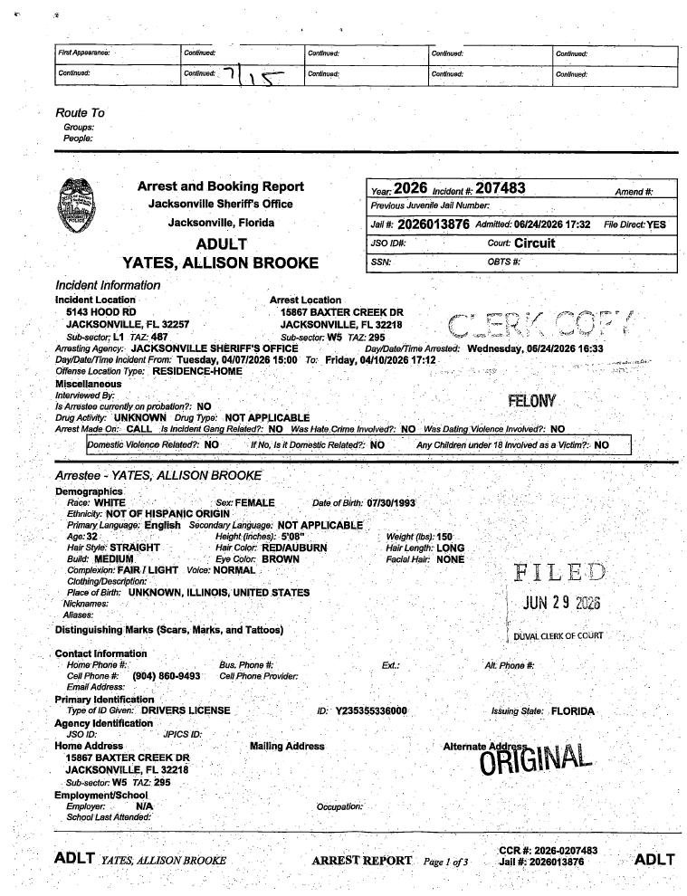 Arrest warrant and booking report