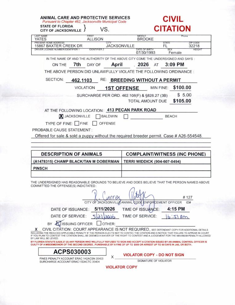 Citation: breeding without a permit
